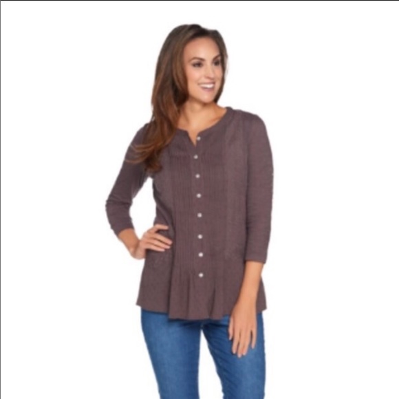 Logo Lavish slub knit top Swiss dot & lace size S - Picture 12 of 12